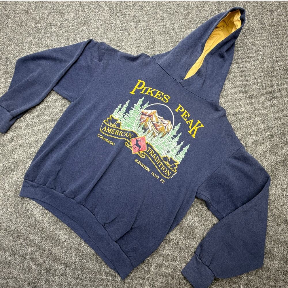 Vintage Prairie Mountain Pikes Peak Hoodie USA Made Colorado XL Graphic